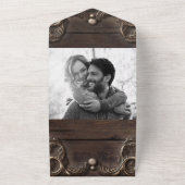 Lace & Dark Wood Rustic  Weddenschap All In One Uitnodiging (Buitenkant)