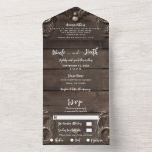 Lace & Dark Wood Rustic  Weddenschap All In One Uitnodiging