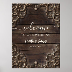 Lace & Dark Wood Rustic  Westerne bruiloft Po Poster