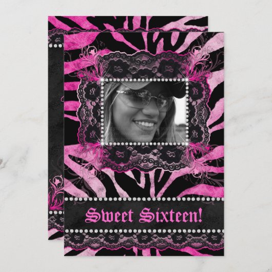 Lace Diamonds Sweet 16 Birthday Afstudeerder Zebra Kaart (Voorkant / Achterkant)