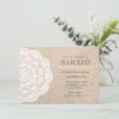 Lace Doily & Burlap 50th Birthday Party Invite Kaart (Staand voorkant)