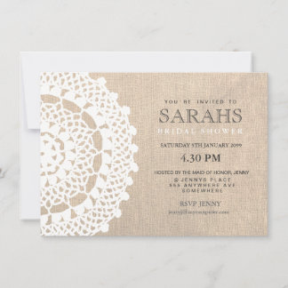 Lace Doily & Burlap Fête des mariées Invitation
