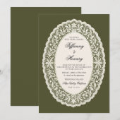 Lace Doily Olive Green Wedding Invitation (Devant / Derrière)