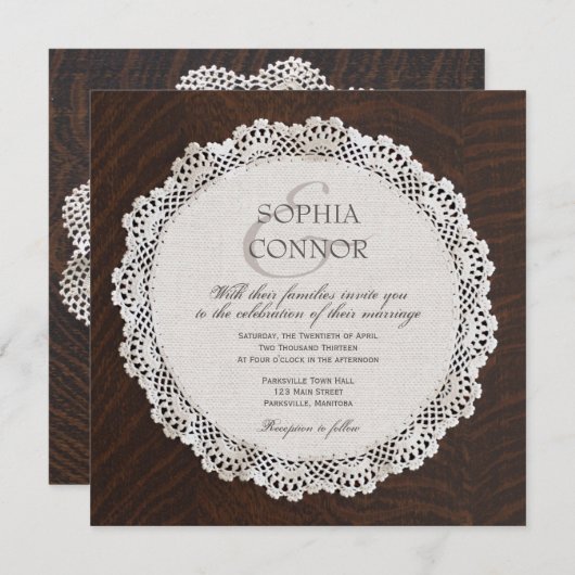 Lace Doily Wedding Invitation Kaart (Voorkant / Achterkant)