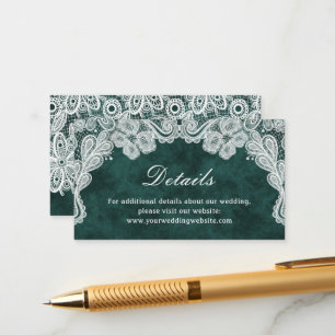 Lace Emerald Green Velvet Wedding Details Website Informatiekaartje