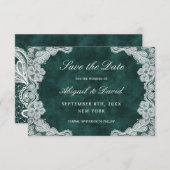 Lace Emerald Green Velvet Wedding Save the Date (Voorkant / Achterkant)