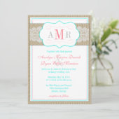 Lace en Burlap Monogram Rustic Wedding Kaart (Staand voorkant)