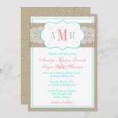 Lace en Burlap Monogram Rustic Wedding Kaart (Voorkant / Achterkant)