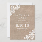 Lace en Burlap Wedding Save the Date Announding (Voorkant)