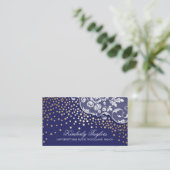 Lace en Gold Confetti Navy  Visitekaartje (Staand voorkant)
