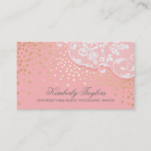 Lace en Gold Confetti Roze  Elegant Visitekaartje