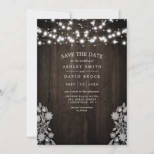 Lace en Hood String Lights Rustic slaan de datum o Save The Date