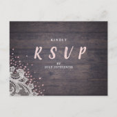Lace en hout blush glitter rustige bruiloft RSVP Uitnodiging Briefkaart (Voorkant)