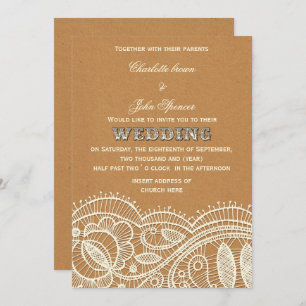 Lace en Kraft Paper Wedding Kaart