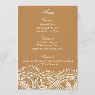 Lace en Kraft Paper Wedding Menu