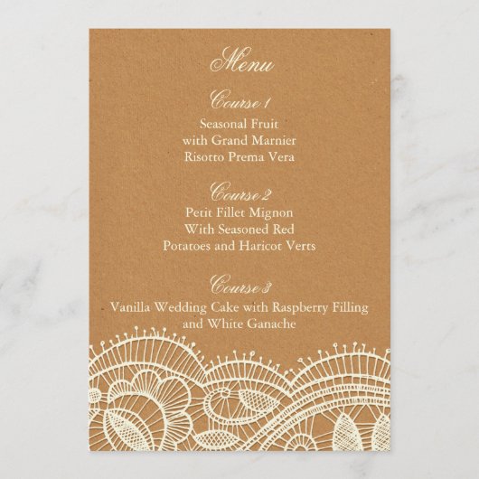 Lace en Kraft Paper Wedding Menu (Voorkant)