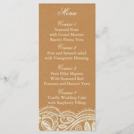 Lace en Kraft Paper Wedding Menu (Voorkant)