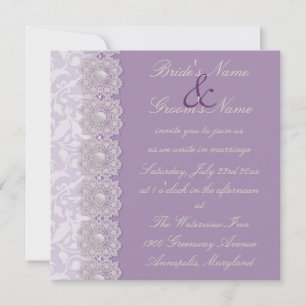 Lace en Pearls Lavender Wedding Invitation Kaart
