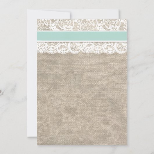 Lace en Rustic Burlap Wedding Invitation Seafoam Kaart (Achterkant)