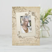  Lace Floral Foto 80th Birthday Uitnodiging (Staand voorkant)