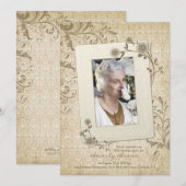  Lace Floral Foto 80th Birthday Uitnodiging (Voorkant / Achterkant)