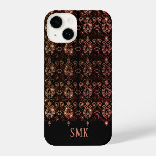 Lace Glitter Monogram Roos Gold Black iPhone 14 Hoesje