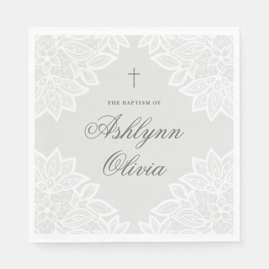  Lace Gray Christening Baptisme Servet (Voorkant)