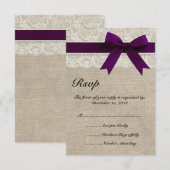 Lace ivoire et Burlap Look Plum carte RSVP (Devant / Derrière)
