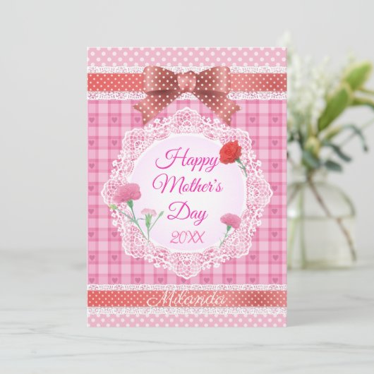 Lace Lint Gelukkige Moederdag Kaart (Staand voorkant)
