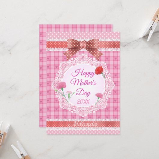 Lace Lint Gelukkige Moederdag Kaart (Voorkant / Achterkant in situ)