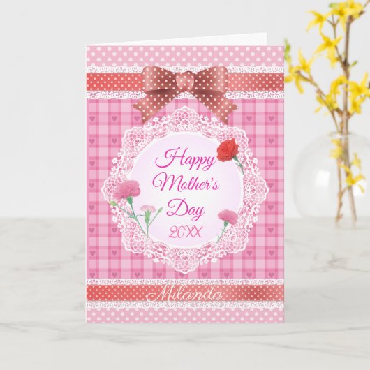 Lace Lint Gelukkige Moederdag Kaart (Gele Bloem)