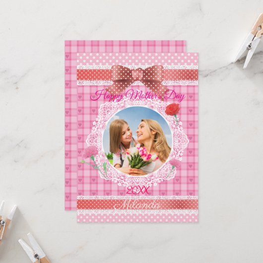 Lace lint Happy Mother's Day Kaart (Voorkant / Achterkant in situ)