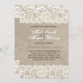 Lace look Rustic Burlap Wedding Invitation Kaart (Voorkant / Achterkant)