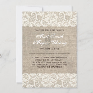 Lace look Rustic Burlap Wedding Invitation Kaart