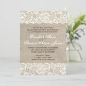 Lace look Rustic Burlap Wedding Invitation Kaart (Staand voorkant)