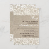 Lace look Rustic Burlap Wedding RSVP-kaart RSVP Kaartje (Voorkant / Achterkant)