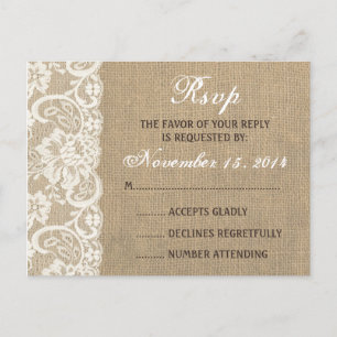 Lace Look Rustic WARM Burlap Wedding RSVP Briefkaa Uitnodiging Briefkaart
