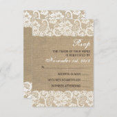 Lace Look Rustique CHAUD Burlap Wedding Carte RSVP (Devant / Derrière)