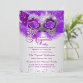 Lace Mask Paars Silver Masquerade Sweet 16 Kaart (Staand voorkant)