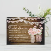 Lace Mason Jar Fête des mariées Invitation en bois (Debout devant)