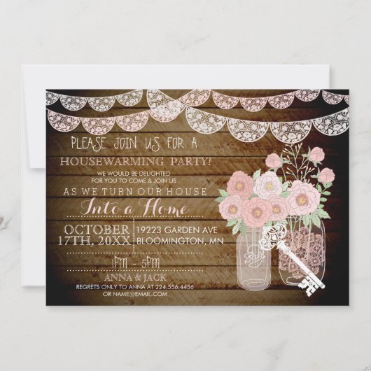 Lace Mason Jar Invitation de chauffage domestique  (Devant)