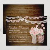 Lace Mason Jar Wood Vrijgezellenfeest Uitnodigen Kaart (Voorkant / Achterkant)