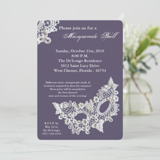 Lace Masquerade Ball Mask Costume Halloween Part Kaart (Staand voorkant)
