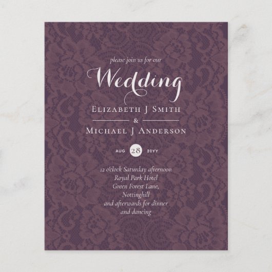 Lace Merlot Ivory Wedding Invitding Budget (Voorkant)