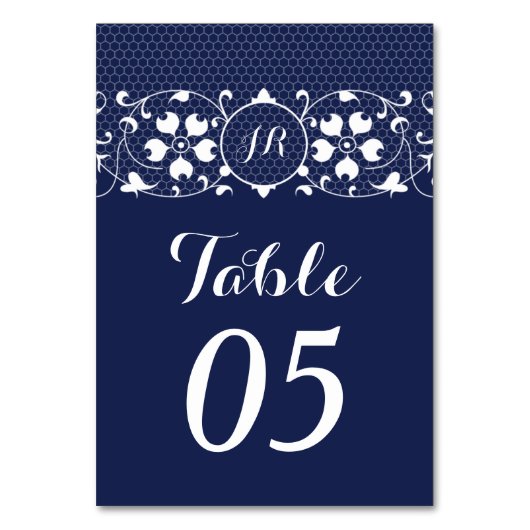 Lace Monogram Trouwtafel Nummers Kaart (Voorkant)