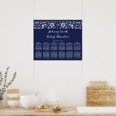 Lace Navy Blue Wedding Seating Chart 12 Tables Poster (Keuken)