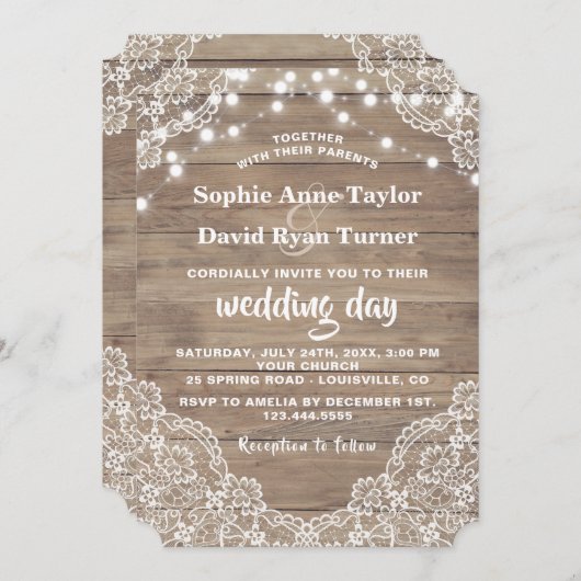 Lace Old Barn String Lights Wedding Kaart (Voorkant / Achterkant)