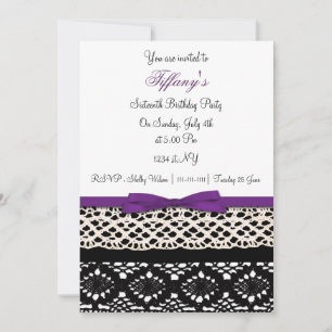 Lace paarse damask Sweet Sixteen party Invitation Kaart