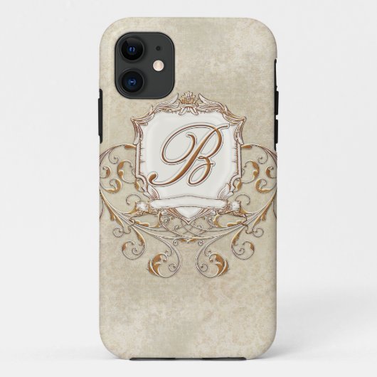 Lace Parchment Baroque Swirl Monogrammed Initiaal Case-Mate iPhone Case (Achterkant)