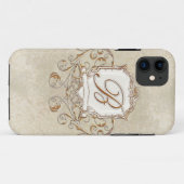 Lace Parchment Baroque Swirl Monogrammed Initiaal  Case-Mate iPhone Case (Achterkant (horizontaal))
